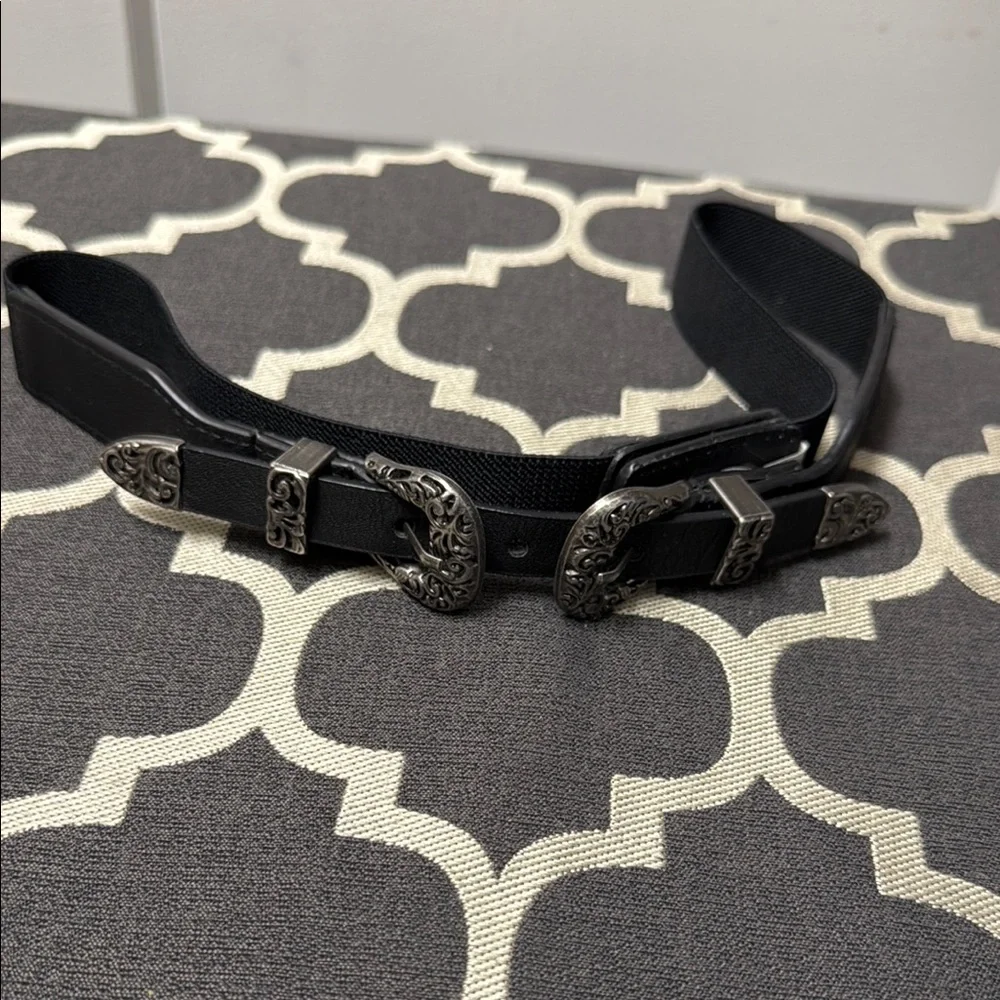Black Leather Belt with Silver Buckle